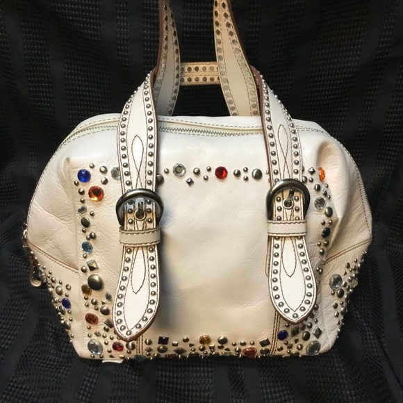 Gorgeous white Maxx leather purse w/ rhinestones! - Picture 5 of 8
